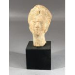 Small terracotta bust of a woman on plinth, possibly Greek, approx 11cm in height incl. plinth,