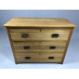 Three drawer satinwood chest of drawers, approx 91xm x 44cm x 75cm tall