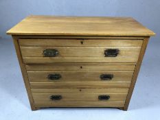 Three drawer satinwood chest of drawers, approx 91xm x 44cm x 75cm tall