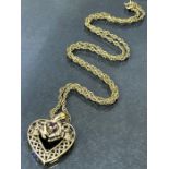 9ct Gold Heart shaped Pendant set with a single stone on a 925 necklace (pendant approx 5.3g)