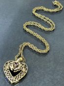 9ct Gold Heart shaped Pendant set with a single stone on a 925 necklace (pendant approx 5.3g)