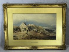 H B RICHARDSON, watercolour of a coastal cottage scene, approx 47cm x 29cm, in gilt frame, mount