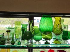 Large collection of modern green coloured glassware, circa 25 pieces