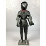 Miniature suit of armour, mounted on wooden plinth, approx 100cm tall
