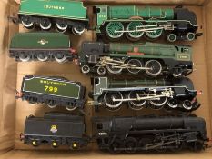 Railway HO / OO, four locomotives and tenders to include Hornby and Bachmann