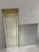 Two contemporary oblong bevel edged mirrors, the larger approx 116cm x 35cm (2)