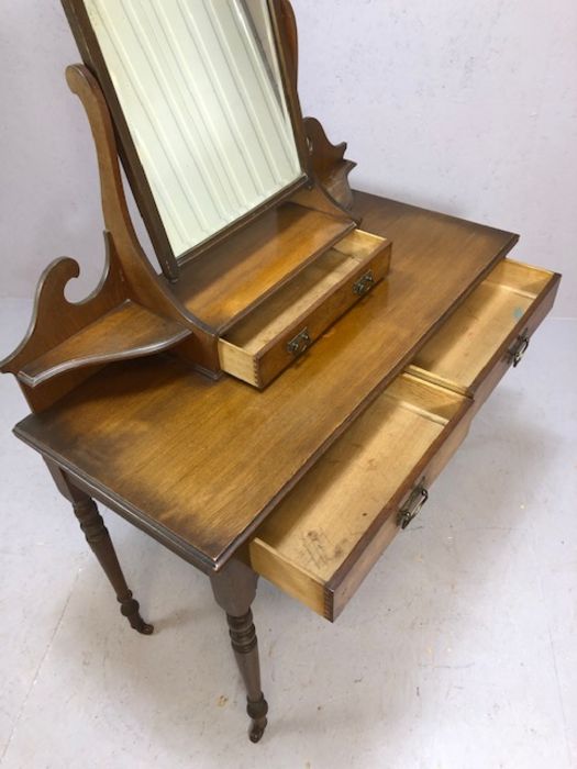 Victorian dressing table marked Maple & Co, with mirror over, two drawers, turned legs, on - Image 3 of 6