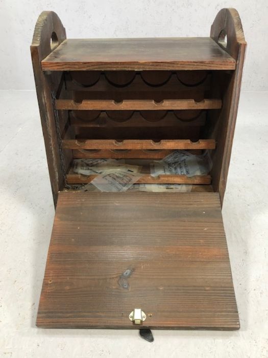 Wooden carved wine rack and an oak drinks trolley with cupboard under - Image 6 of 7