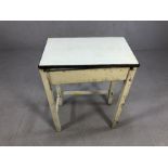 Vintage enamel and tin-topped table, approx 59cm a 36cm x 76cm tall