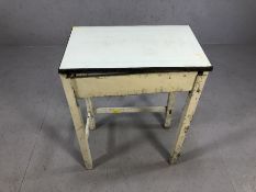 Vintage enamel and tin-topped table, approx 59cm a 36cm x 76cm tall