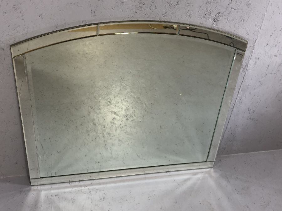 Large contemporary glass bevel edged mirror with arched top, approx 100cm x 91cm - Image 2 of 3
