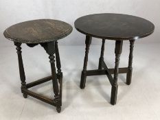 Two wooden side tables on turned legs, the larger approx 69cm in diameter