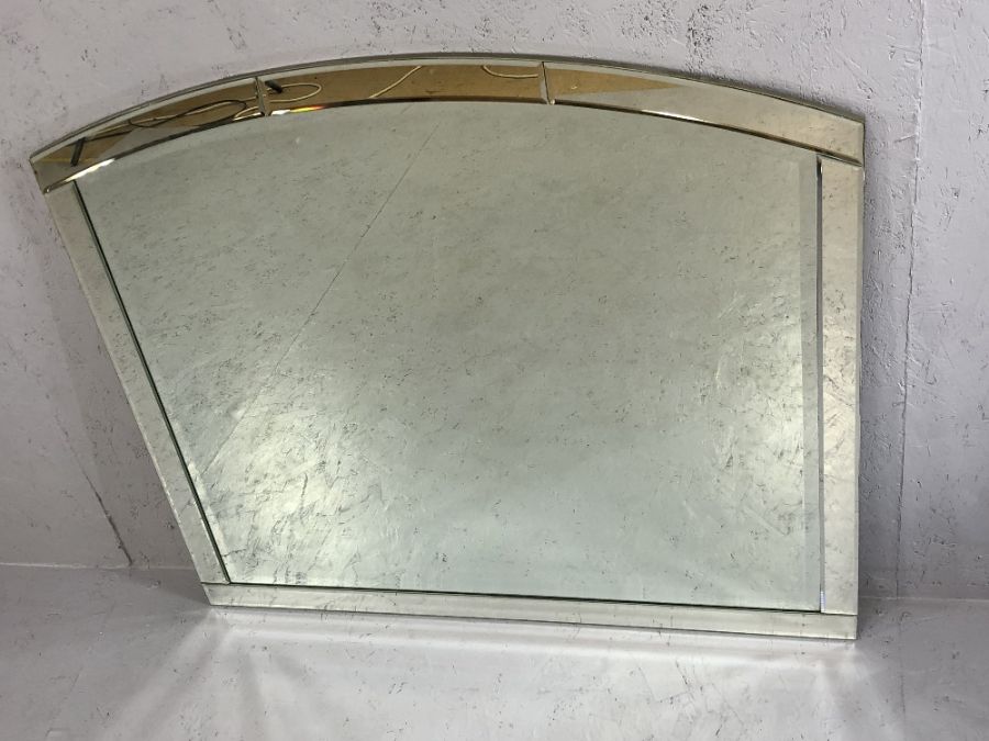 Large contemporary glass bevel edged mirror with arched top, approx 100cm x 91cm