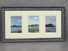 BOB BRADSHAW (British, 20th/21st Century), triptych watercolour, 'Lyme Regis', signed and framed,