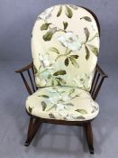 Ercol stick back rocking chair with Ercol blue label to rear