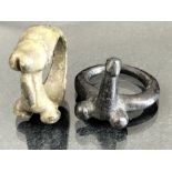 Two bronze phallus / fertility rings, possibly Roman