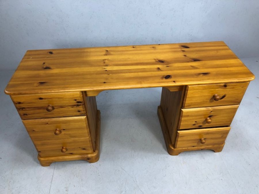 Pine dressing table or desk with three drawers either side, with stool - Image 2 of 6