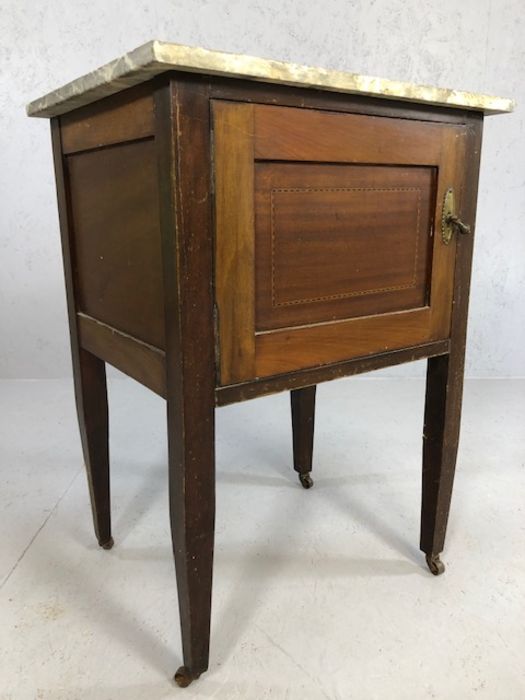 Edwardian pot cupboard with inlay and marble top - Image 4 of 4