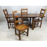 Contemporary dark wood dining table and four chairs. Table approximately 87cms x 90cms - 190cms