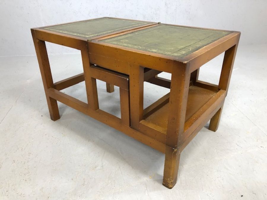 Metamorphic library table with green leather inserts that transforms into library steps - Image 3 of 5