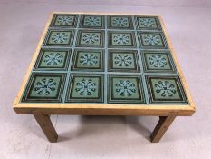 Danish Mid Century tile top coffee table by Trich, in wooden frame, approx 86cm x 86cm x 42cm tall