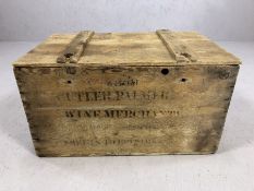 Vintage wine or champagne crate with rope handles, approx 62cm x 40cm x 34cm