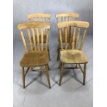 Set of four pine farmhouse slat back chairs on turned legs