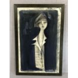 SIMON JUON (Russian, 20th Century) Abstract of a figure in a hat, on board, signed lower right,