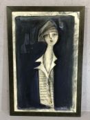 SIMON JUON (Russian, 20th Century) Abstract of a figure in a hat, on board, signed lower right,