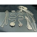 Collection of Silver chains and a Silver hallmarked Locket