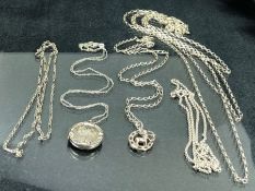 Collection of Silver chains and a Silver hallmarked Locket