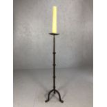 Iron floor standing medieval style candle holder, approx 118cm in height