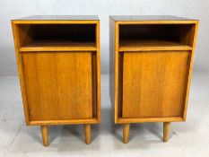 Pair of Stag Mid Century style black-topped bedside tables on tapering legs