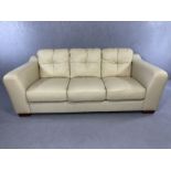 Contemporary cream leather three-seater sofa, approx 200cm in length