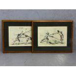 Pair of hand-coloured, framed fencing prints, signed Alferi 1653, each approx 36cm x 24cm