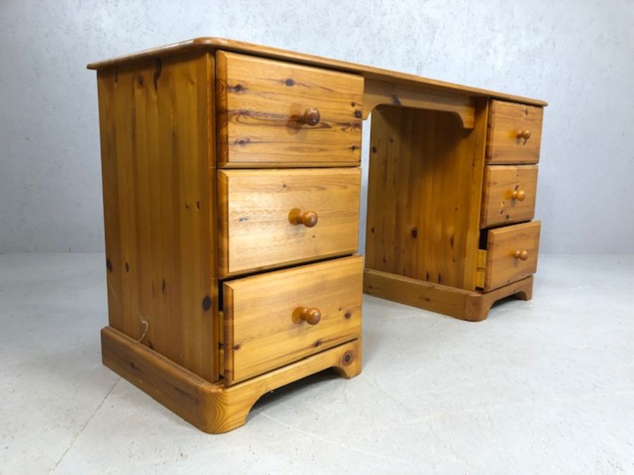 Pine dressing table or desk with three drawers either side, with stool - Image 5 of 6