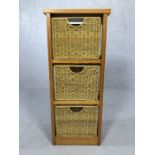 Chest of three basket drawers, approx 34cm x 24cm x 80cm tall