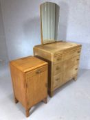 Mid Century dressing table / chest of three drawers with mirror over along with a single bedside