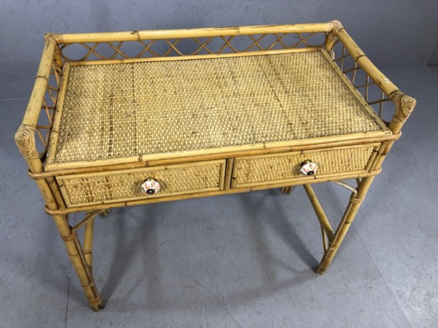 Bamboo and wicker dressing table with two drawers and ceramic handles, approx 91cm x 47cm x 86cm - Image 2 of 6