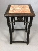 Chinese hardwood carved side table with marble insert top and bamboo styled legs and stretchers,