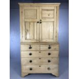 Antique pine dresser with five drawers under and shelved cupboards over, approx 112cm x 48cm x 211cm