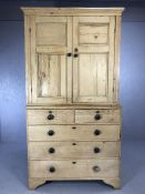 Antique pine dresser with five drawers under and shelved cupboards over, approx 112cm x 48cm x 211cm