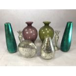 Modern Interiors: Collection of decorative glass and metalware to include two pairs of vases, the