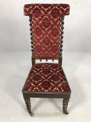 Upholstered bedroom chair on barley twist legs and frame with original castors