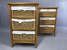 Pair of chests with three basket drawers, each approx 51cm x 33cm x 80cm tall