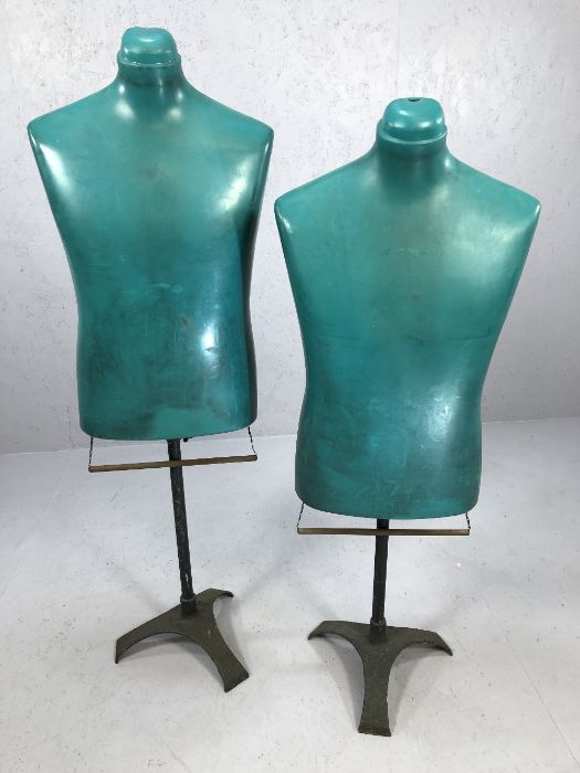 Pair of vintage mannequins on wrought iron tripod bases