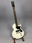 JHS Vintage electric guitar; white body, in association with Trev Wilkinson, with stand