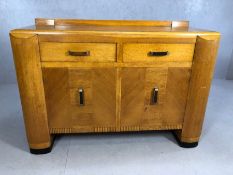 Pine Art Deco style sideboard and drinks cabinet with dropdown cupboards to either end, two drawers,