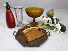 Collection of curios to include glassware, door stops, vintage globe etc