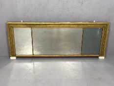 Oblong gilt framed triptych mirror, approx 158cm x 63cm